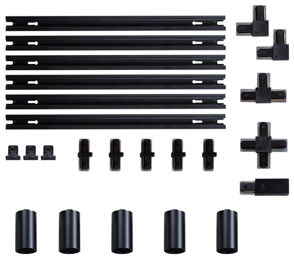 Nowoczesny system oświetlenia szynowego z 5 czarnymi reflektorami jednofazowymi GU10 50 mm - Iconic Ruby