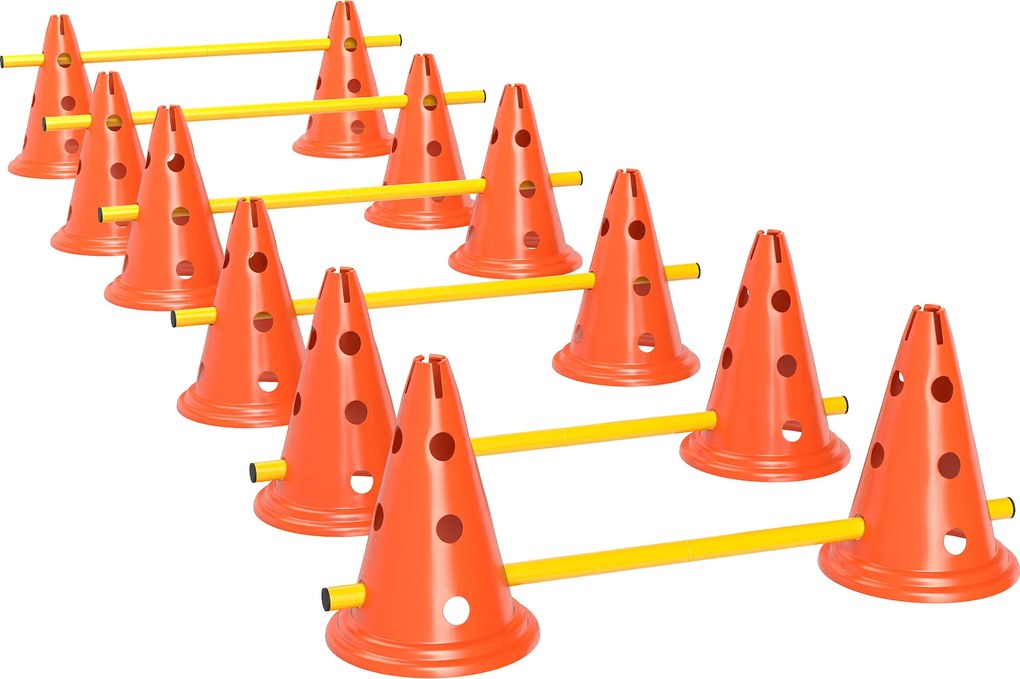 PawHut Zestaw Agility dla Psów 6-częściowy, Zestaw do Treningu z 12 Stożkami 6 Przeszkodami Torba