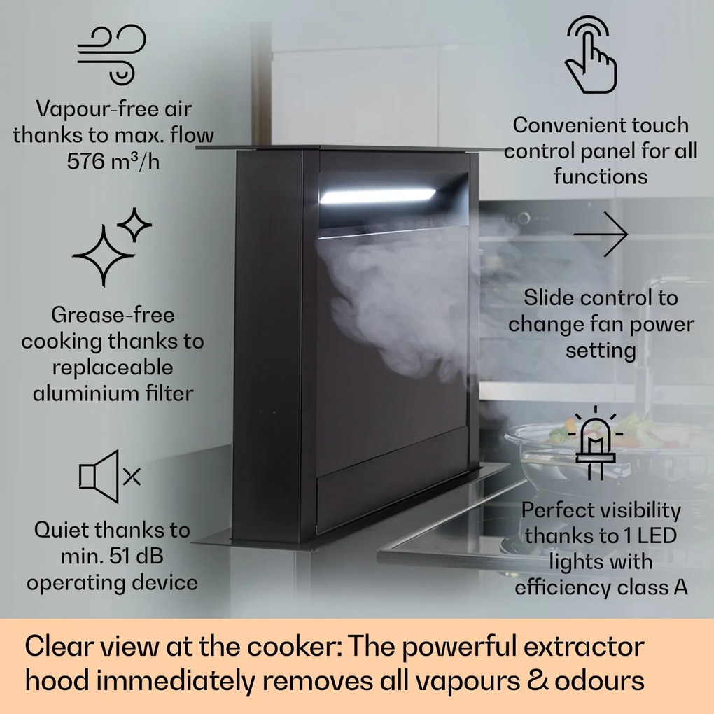 Klarstein Royal Flush 60cm 604.1m³/godz. Okap Blatowy Czarny