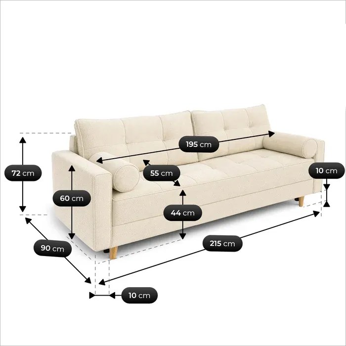 Sofa z Funkcją Spania LONAR Kremowa Boucle Japandi