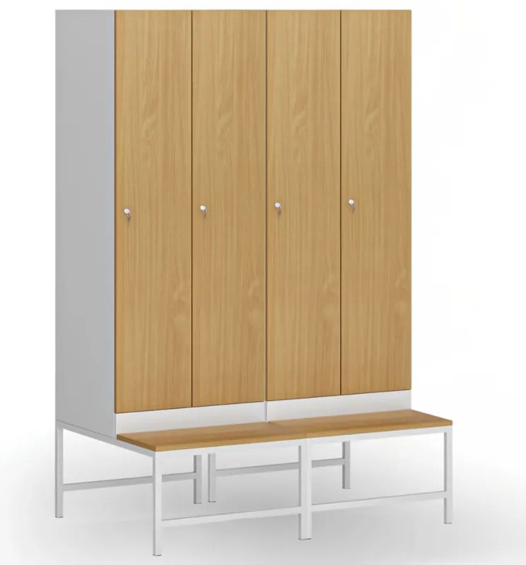 Szafka ubraniowa S1 z ławką, 2-drzwiowa, 1875 x 600 x 500/800 mm, demontaż, zamek cylindryczny, drzwi laminowane, orzech