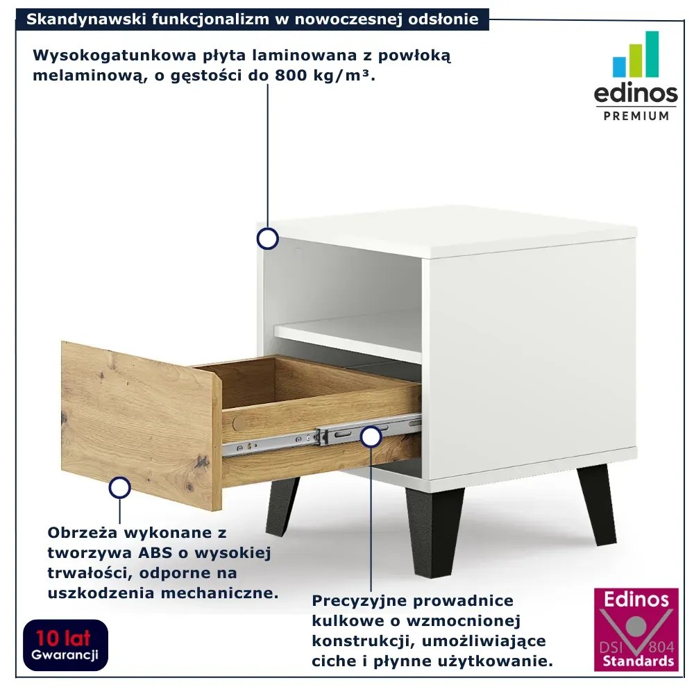 Szafka nocna z szufladą i półką biały + dąb artisan W8-B77