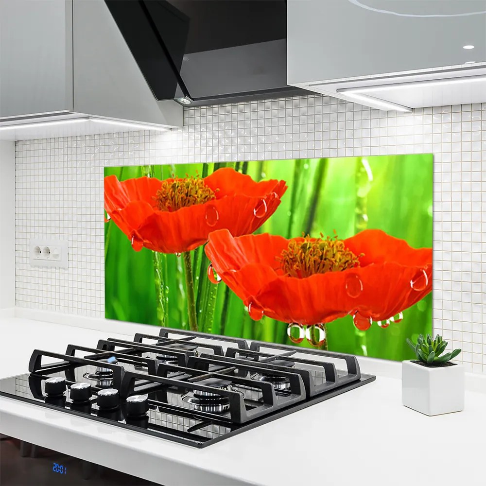 Szkło Ozdobne do Kuchni Klasyczne Maki W Rozkwicie