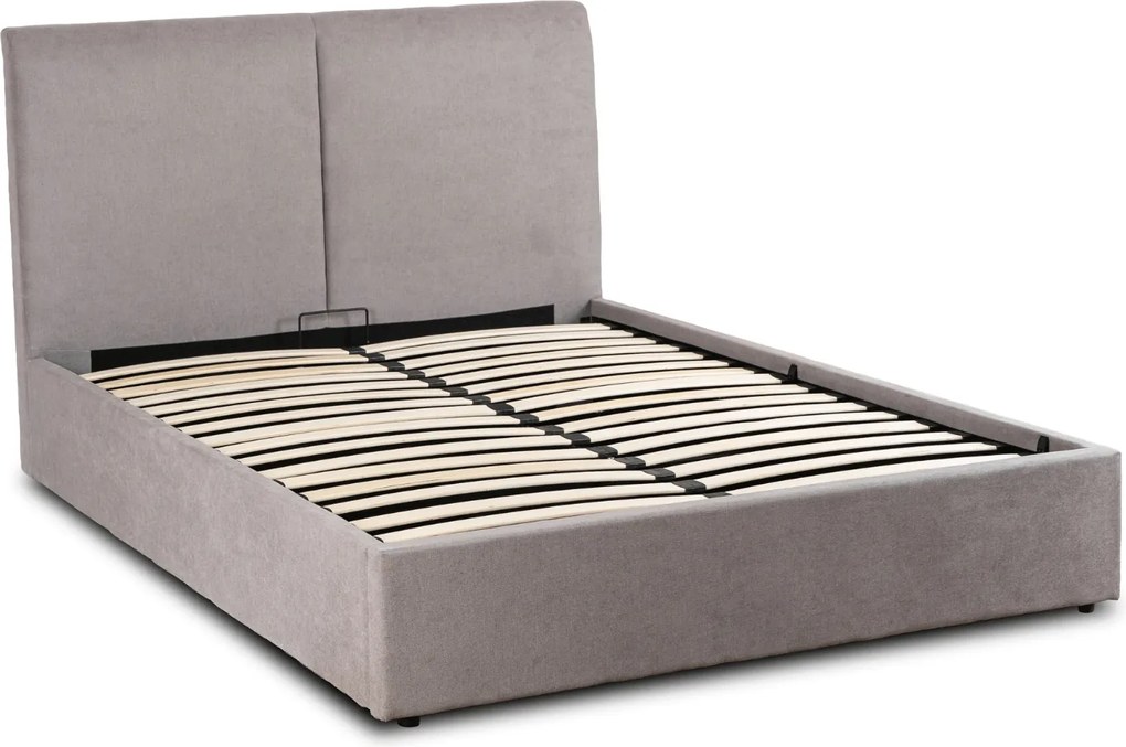 Łóżko Tapicerowane 140x200 cm MARSYLIA ze Stelażem i Pojemnikiem Dwuosobowe Szare