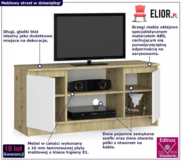 Szafka pod telewizor dąb artisan - biały - Darius 3X 120 cm