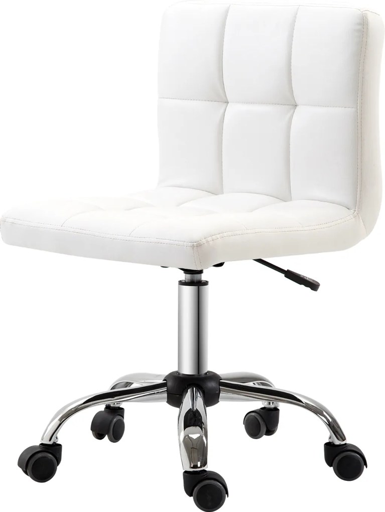 HOMCOM Krzesło Biurowe, Fotel Obrotowy, Skóra Ekologiczna, Konstrukcja ze Stali, 5 Kół, Wyściełane, Białe