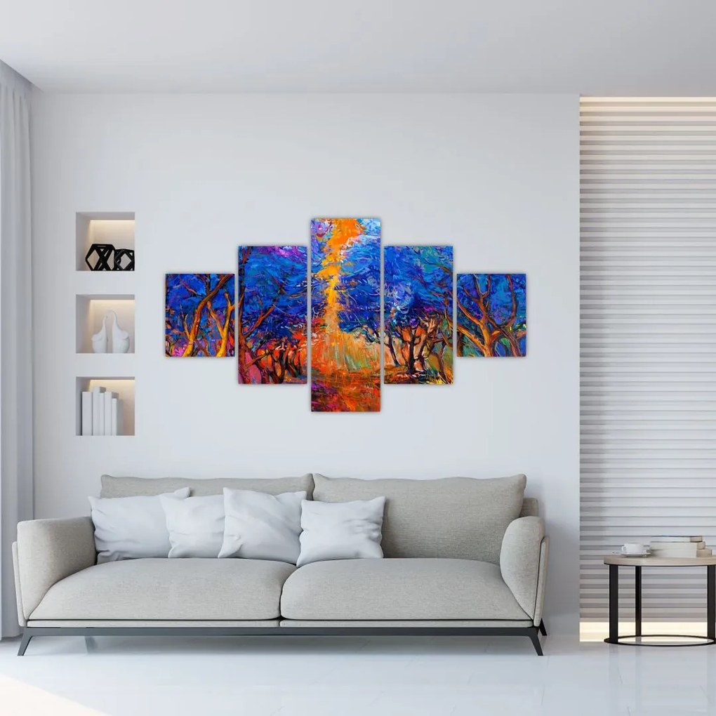 Obraz - Jesienne korony drzew, nowoczesny impresjonizm (125x70 cm)