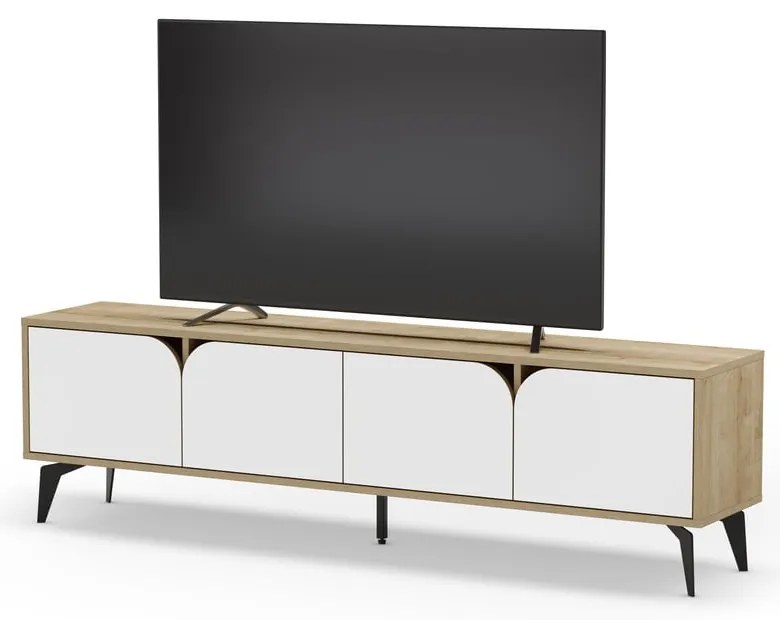 Biała szafka pod TV w dekorze dębu 180x51 cm Nola – Marckeric