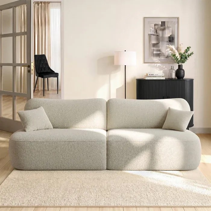 Sofa AVERIO Rozkładana Dwuosobowa Szara Boucle Japandi