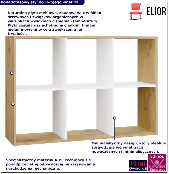 Regał nowoczesny dąb artisan + biały - Atela 4x