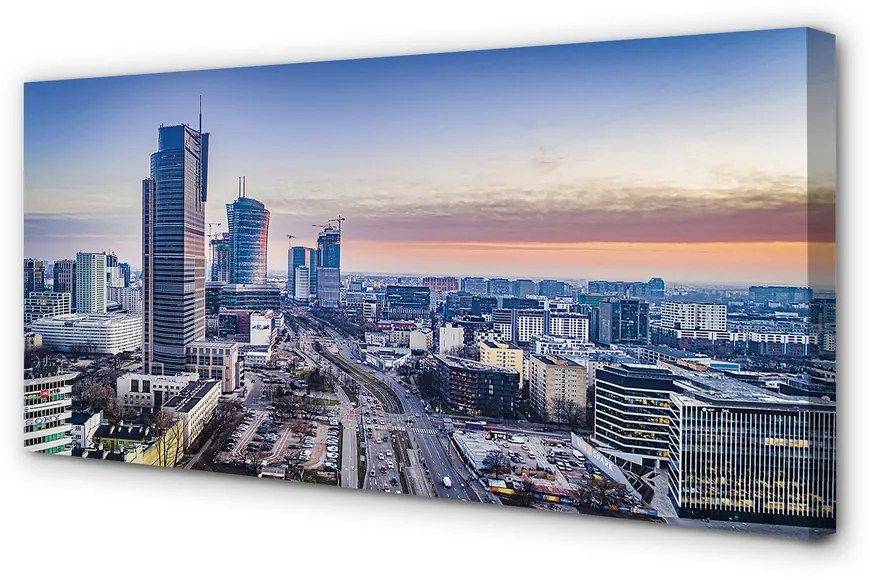 Obraz na płótnie Warszawa Panorama wieżowce wschód słońca