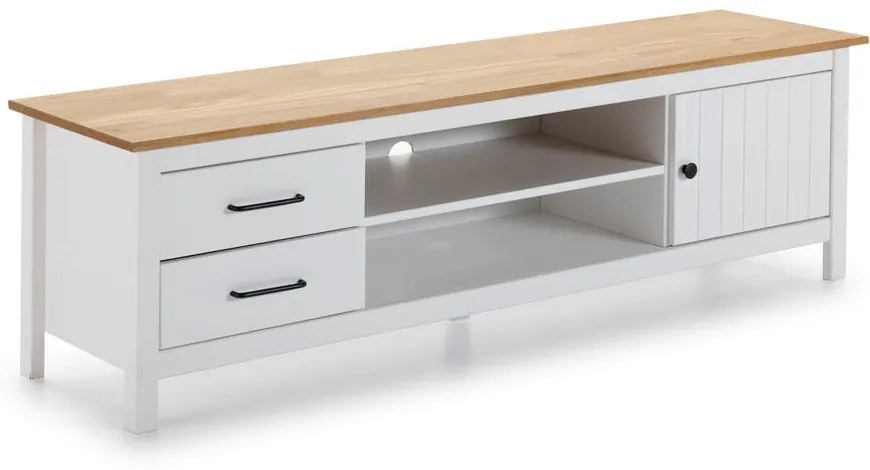 Biała szafka pod TV z litego drewna sosnowego 158x47 cm Miranda – Marckeric