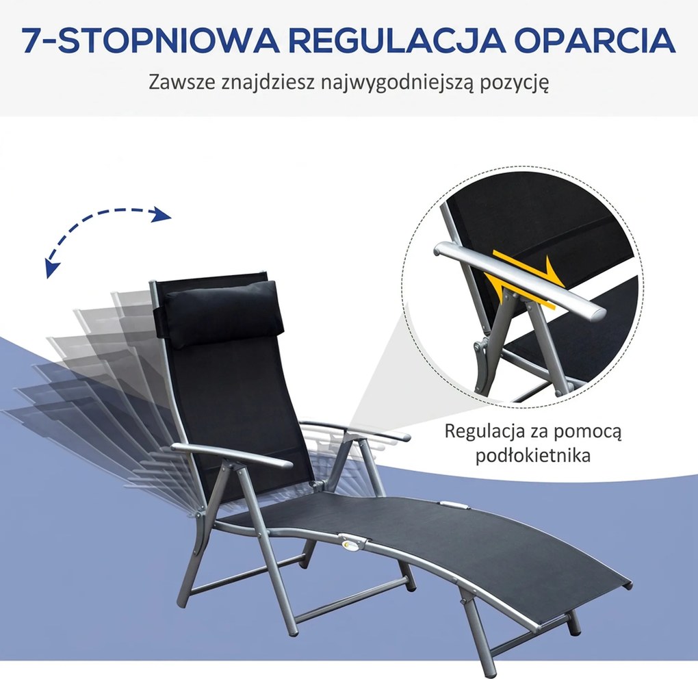 Outsunny Leżak, leżak ogrodowy, składany, regulowany, leżak, meble ogrodowe