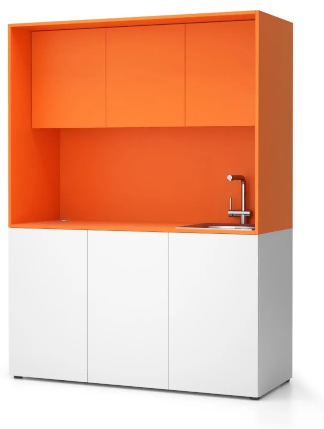 Kuchnia biurowa NIKA ze zlewem i kranem 1481 x 600 x 2000 mm, Pomarańczowy, prawe