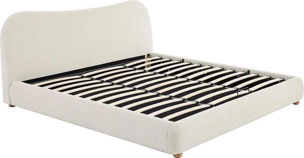 Łóżko ze skrzynią  200 x 200 cm - Tkanina z bukli  - Biały - VANARI