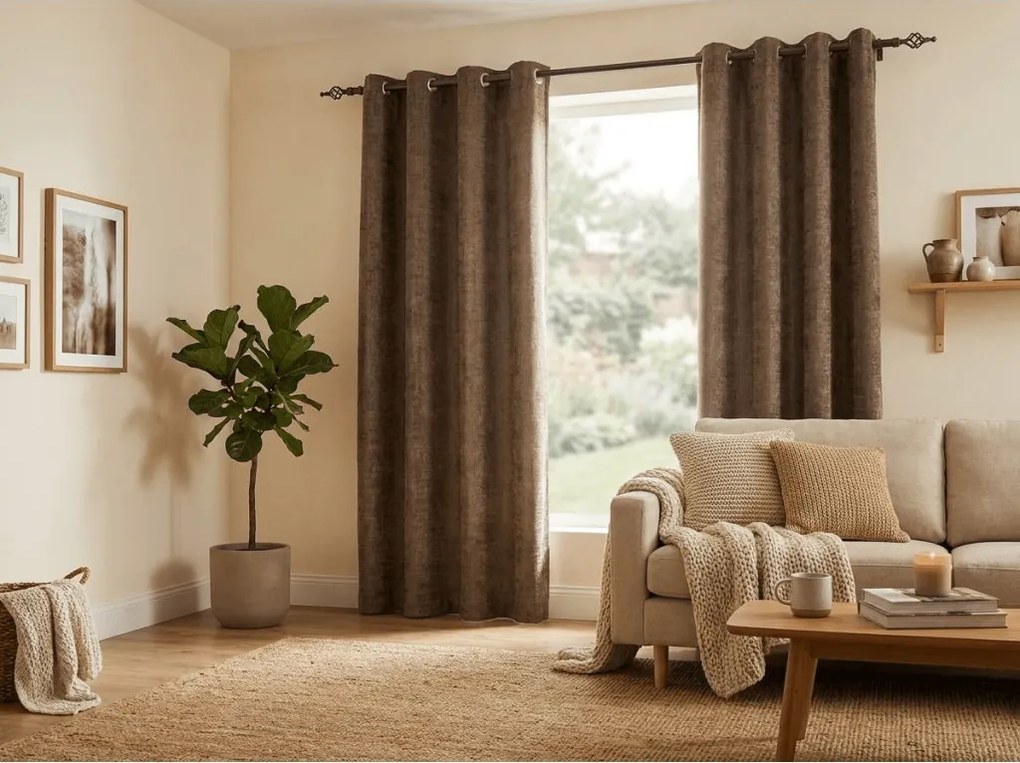 Zaciemniająca zasłona LOOM VELVET 140x250 cm, brązowa Zawieszanie: Metalowe pierścienie