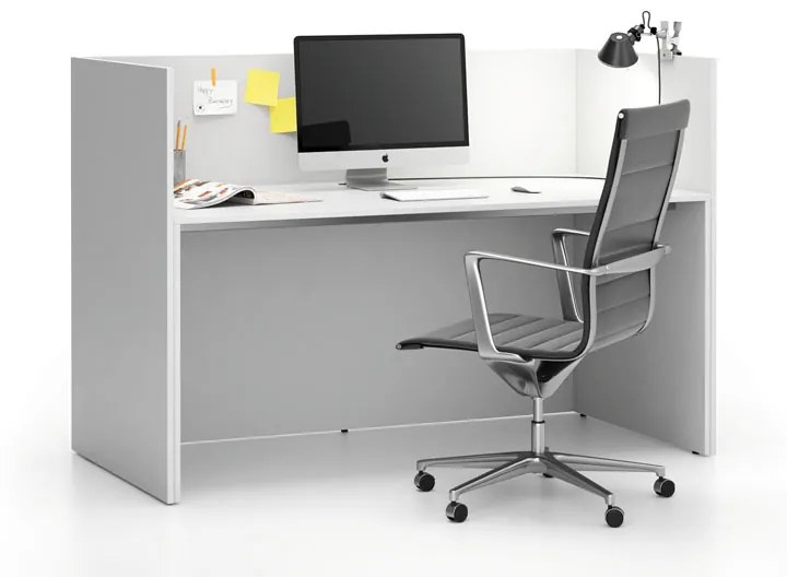 Zestaw mebli biurowych single z parawanem SEGMENT, prosty, biały/biały