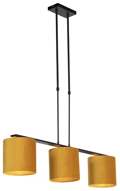 Lampa wisząca z abażurami z weluru żółtymi ze złotem 20cm - Combi 3 DeluxeWiejski/ Rustykalny / Vintage Oswietlenie wewnetrzne