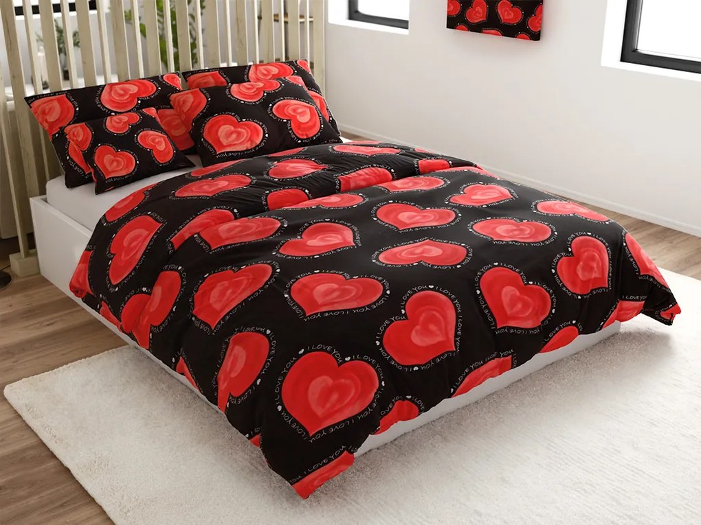 PrzytulneMieszkanie.pl PrzytulneMieszkanie.pl Pościel z polibawełny na 2 łóżka VALENTINE, czarna Rozmiar pościeli: 2 szt 70 x 90 cm | 2 szt 140 x 200 cm