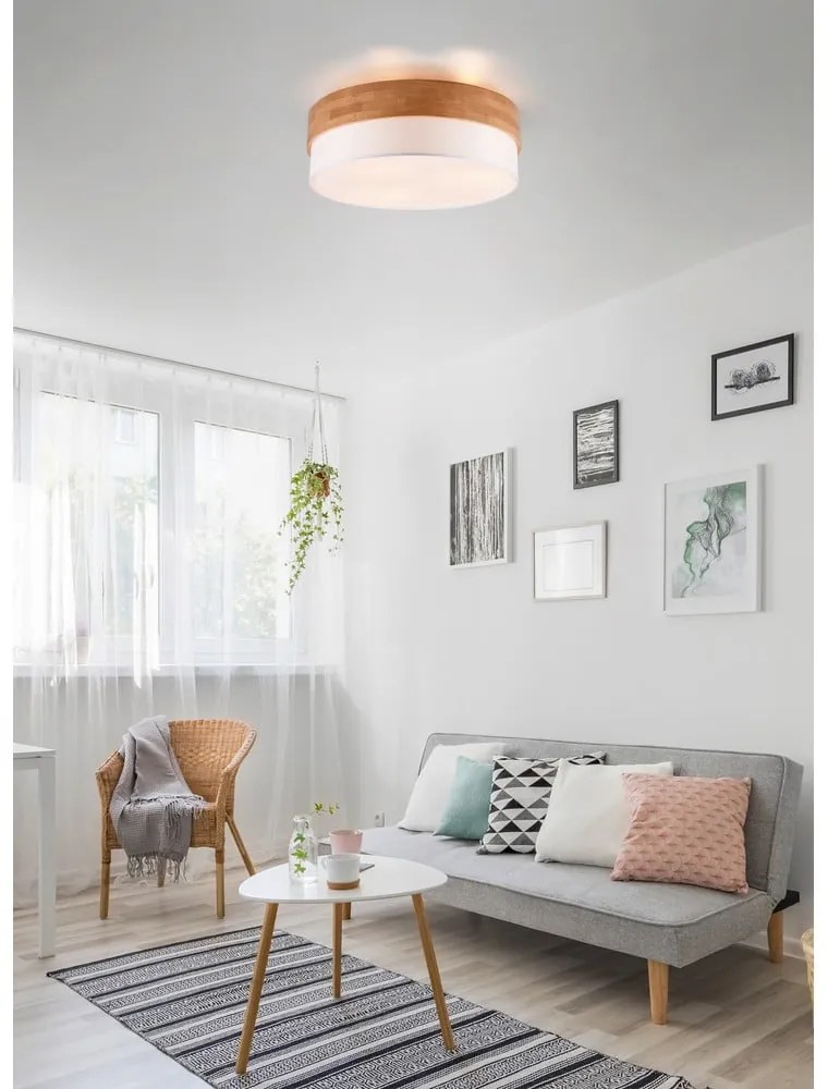 Biało-naturalna lampa sufitowa z tekstylnym kloszem Seasons – Trio