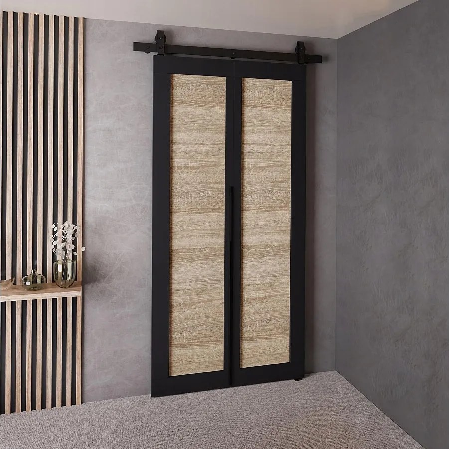 Drzwi Przesuwne QUDIO M1 Czarny + Dąb Sonoma 80