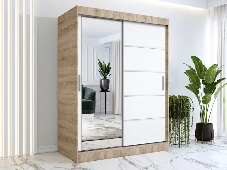Szafa przesuwna dąb sonoma + biały 150 cm - Ebia 4X