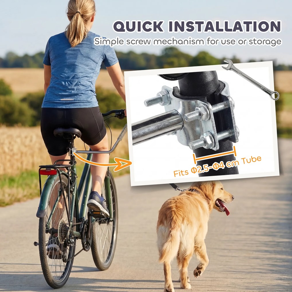 PawHut Smycz rowerowa dla psa z amortyzacją, regulowana, szybki montaż, srebrno-czarna | Aosom PL