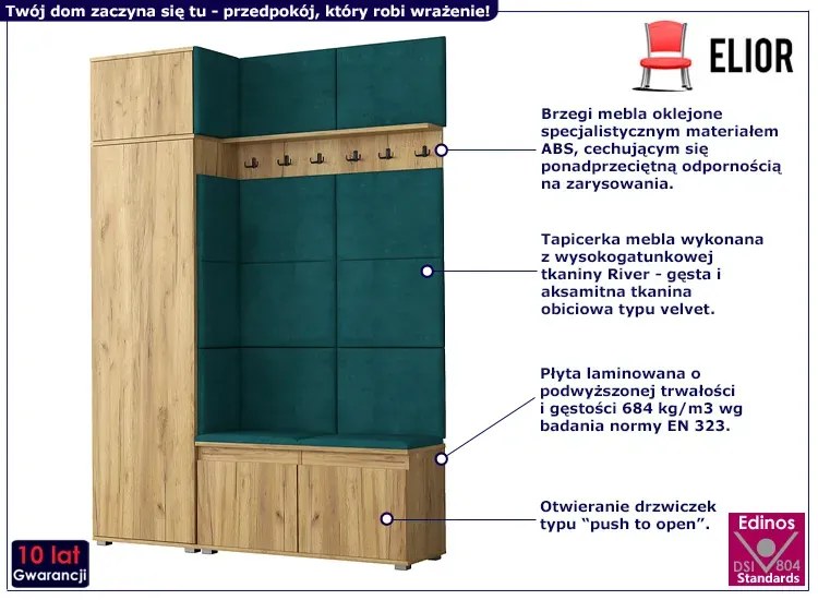 Szafa z siedziskiem tapicerowanym garderoba dąb craft P3-C39