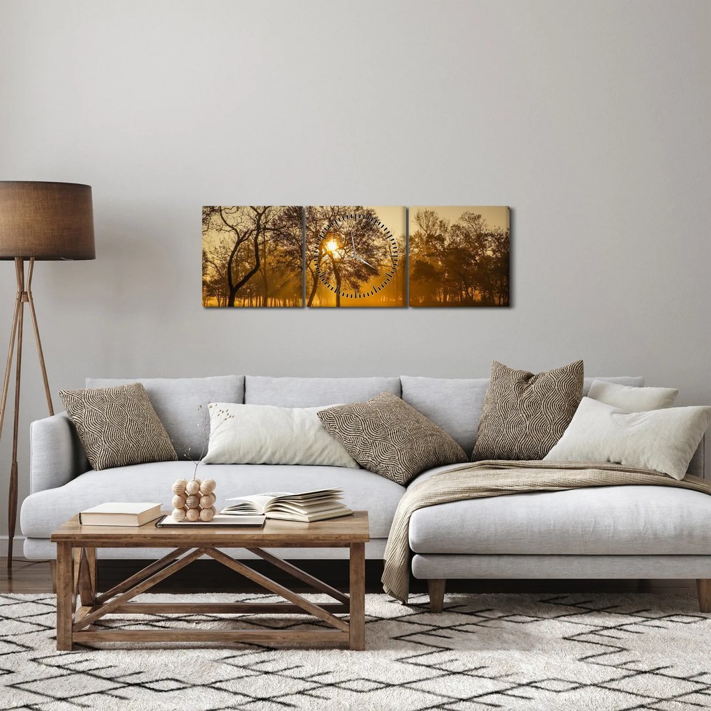 Obraz wschodu słońca (z zegarem) (90x30 cm)
