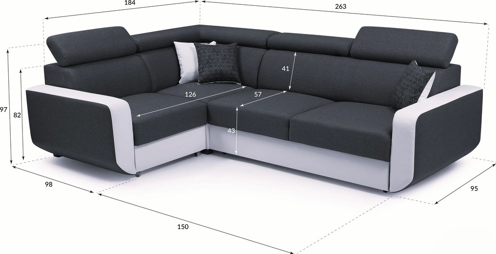 Masseno Narożnik MIRA z funkcją spania i pojemnikiem na pościel Narozniki L, Rozkładana sofa - Brązowy, INARI 23+MADRYT 912