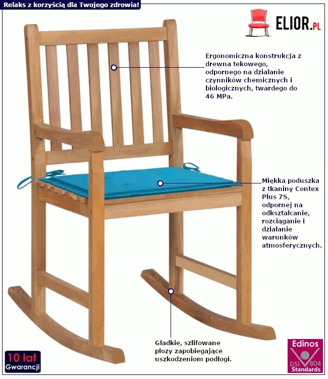 Fotel bujany z niebieską poduszką L9-B37