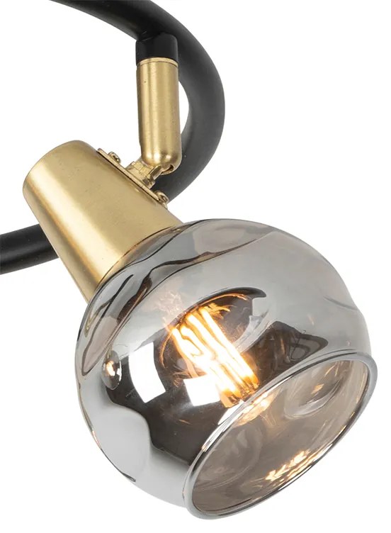 Lampa sufitowa czarna 44,5 cm z przydymionym szkłem 3-punktowa - Vidro ArtDeco Oswietlenie wewnetrzne