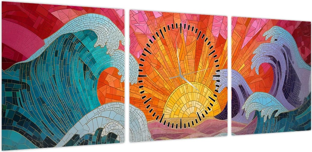 Obraz - Mozaika fal (z zegarem) (90x30 cm)