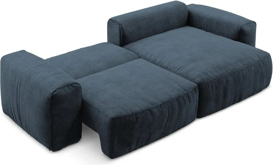 Ciemnoniebieski rozkładany narożnik z tkaniny szenilowej (prawostronny/z szezlongiem) Kuki – Makamii