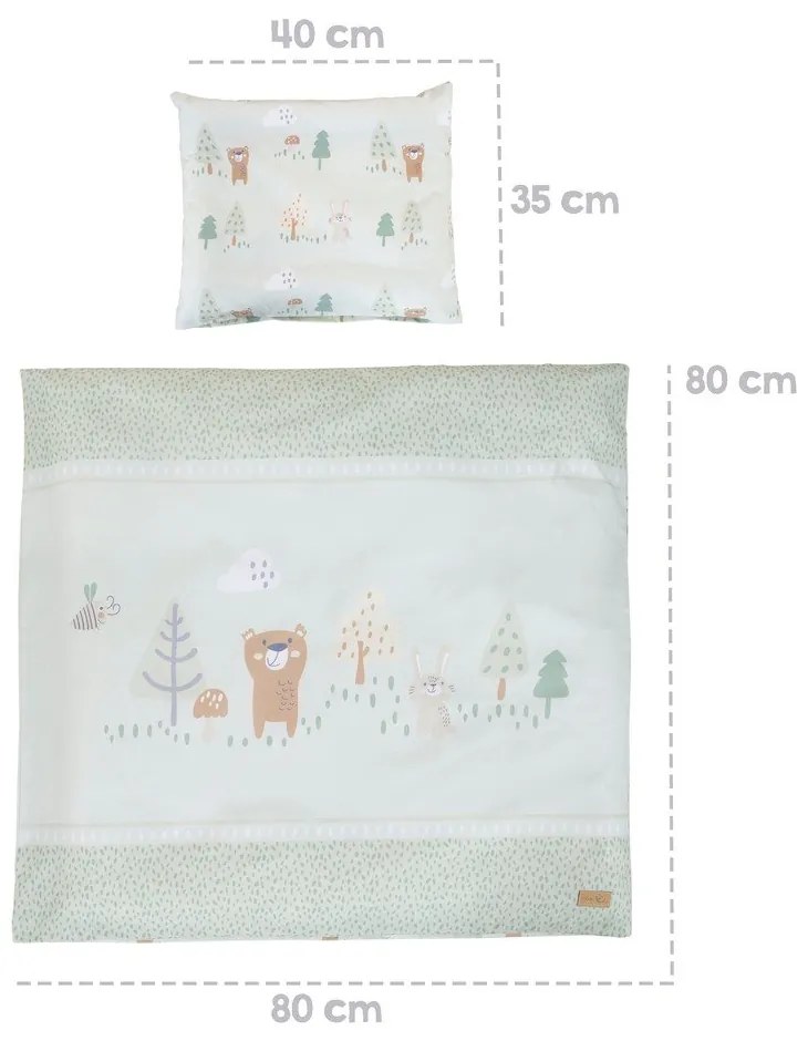 Jasnozielona bawełniana pościel dziecięca do łóżeczka 80x80 cm Woodland Buddies – Roba