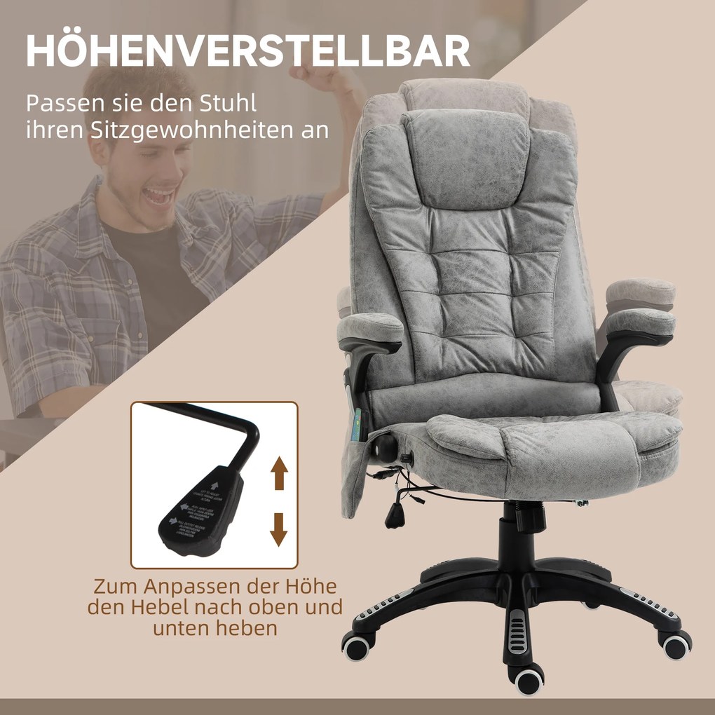 HOMCOM Ergonomiczny fotel biurowy z masażem i ogrzewaniem regulowany maksymalne obciążenie 120 kg szary | Aosom PL