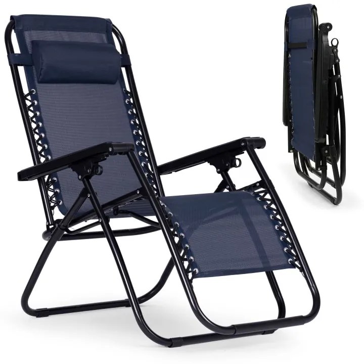 Składany leżak ogrodowy, tarasowy Rimini 009, niebieski