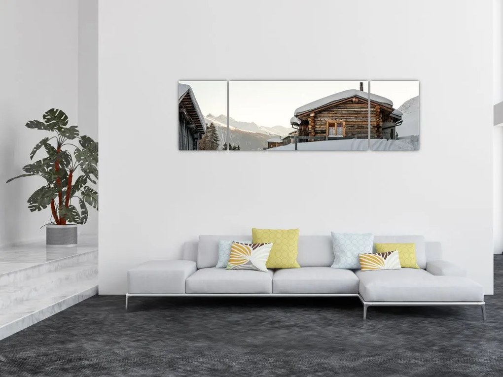 Obraz - chata górska w śniegu (170x50 cm)