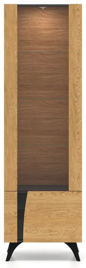 Witryna do salonu HESTIA 1W1D 58cm dąb/czarna prawa ML MEBLE