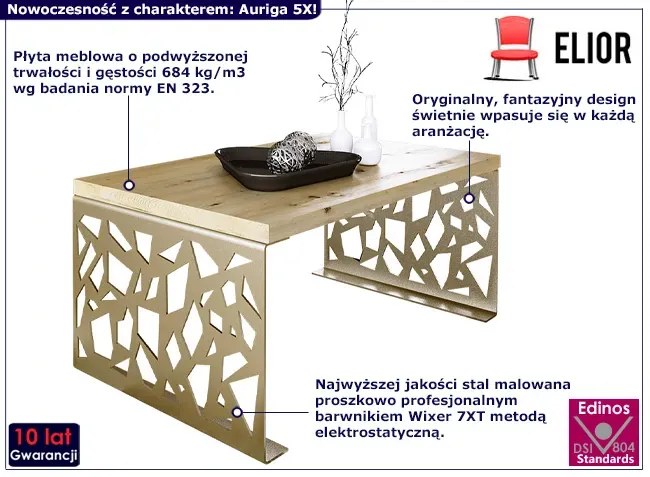 Ława z ozdobnym stelażem złoty + dąb artisan - Ofelio 5X