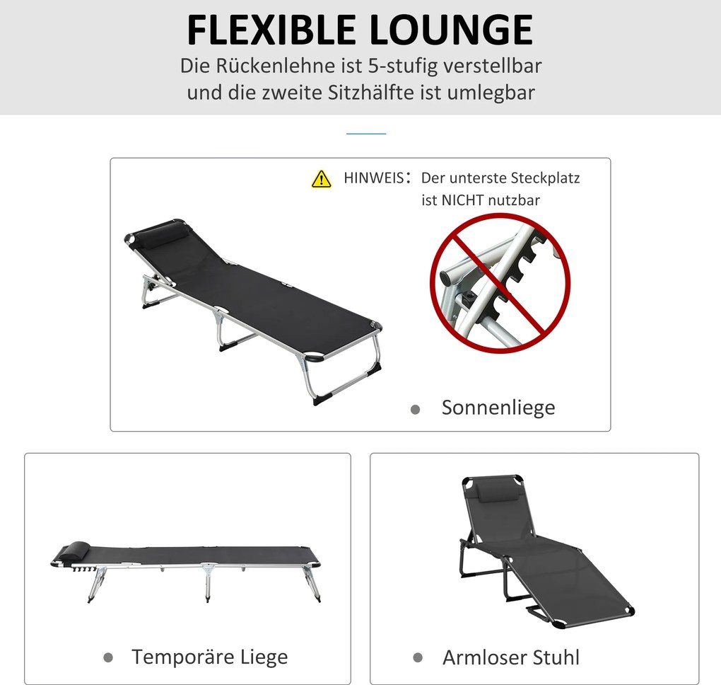 Outsunny Składana Leżanka Ogrodowa z Regulowanym Oparciem i Poduszką