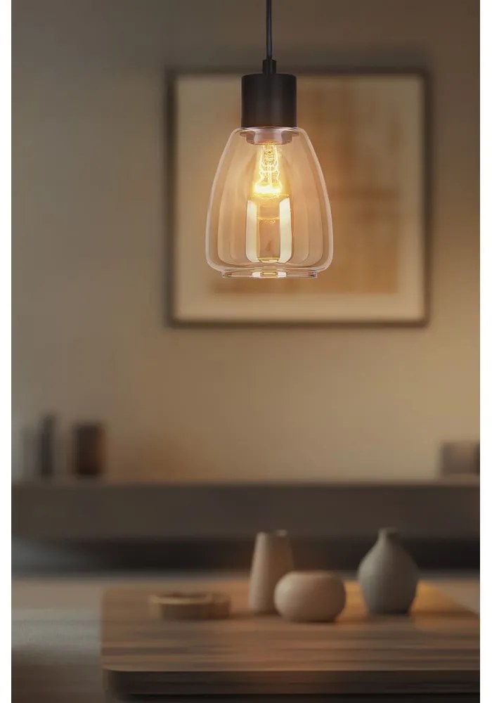 Czarna lampa wisząca ze szklanym kloszem ø 12 cm Moldo – Candellux Lighting