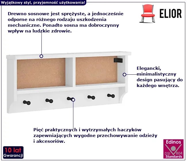 Duży wieszak ścienny na ubrania biały B4-K45