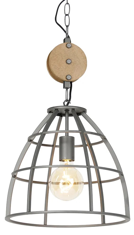 Industrialna lampa wisząca ciemnoszara z drewnem 34 cm - ArthurPrzemysłowy Oswietlenie wewnetrzne