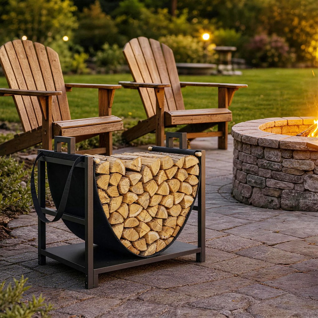 Outsunny Stojak na drewno 47,5 x 33 x 44cm podwyższony regał na drewno z płócienną torbą do 50 kg do wnętrz i na zewnątrz | Aosom PL