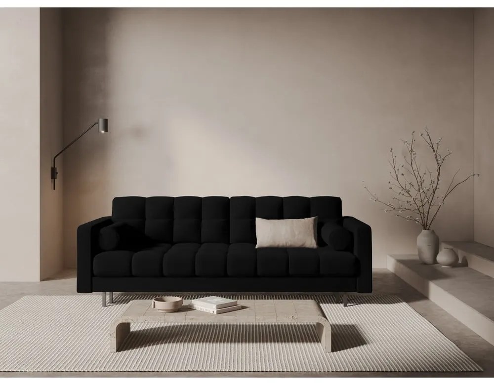 Czarna rozkładana sofa ze schowkiem 222 cm Bali – Cosmopolitan Design