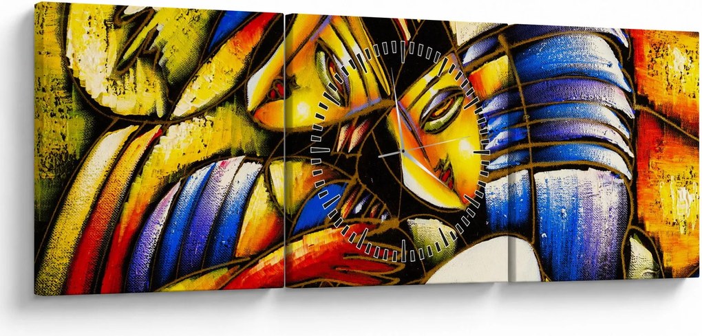 Obraz - Obraz olejny, kochankowie (z zegarem) (90x30 cm)