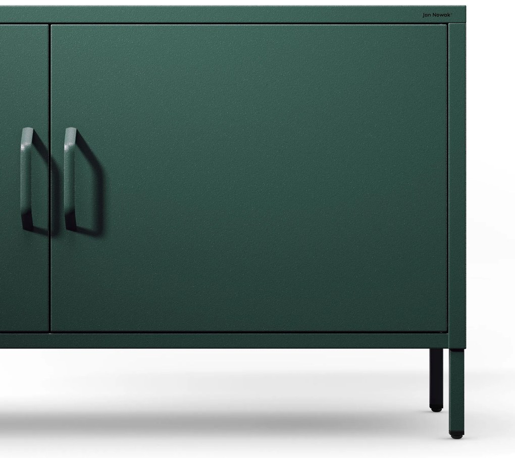 Szafka RTV metalowa na nóżkach butelkowa zieleń, 1150x595x400 mm: ROSA Modern