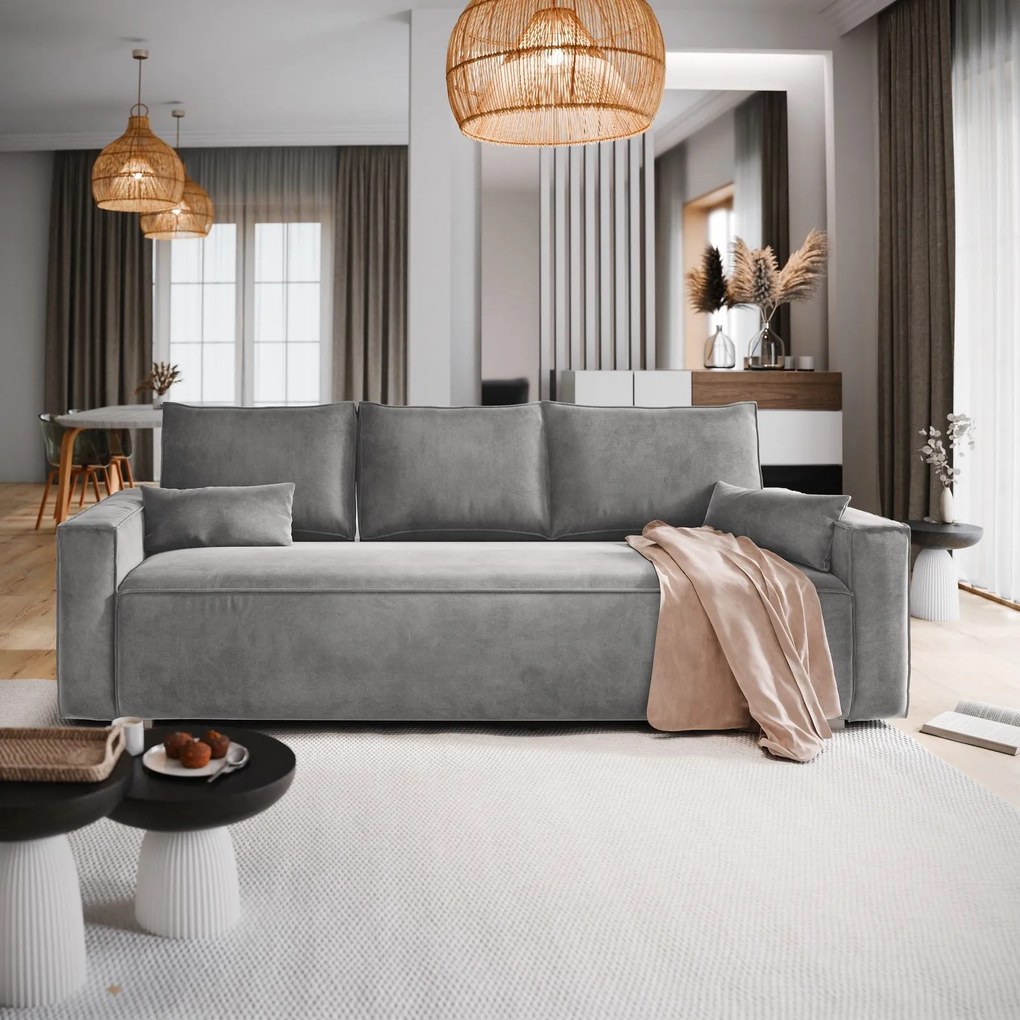 Masseno Sofa ALATRI z funkcją spania i pojemnikiem na pościel, Rozkładana sofa - Jasnoszary, MONOLITH 84