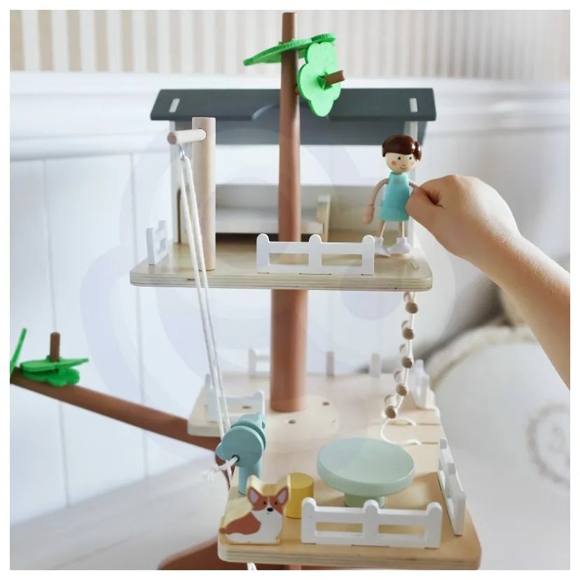 Classic world drewniany domek na drzewie dla lalek 31 el.
